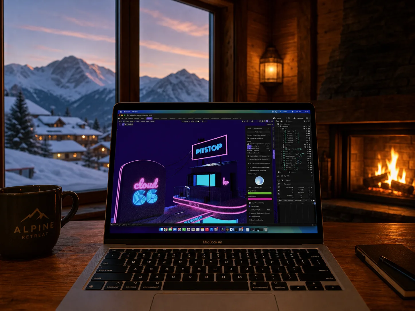 Reel Director Pro camera and viewport workflow used for a neon Blender scene